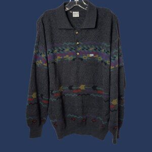 Vintage Lasa Made In Italy Mens Knit Sweater Geometric Design Multicolor 48 L